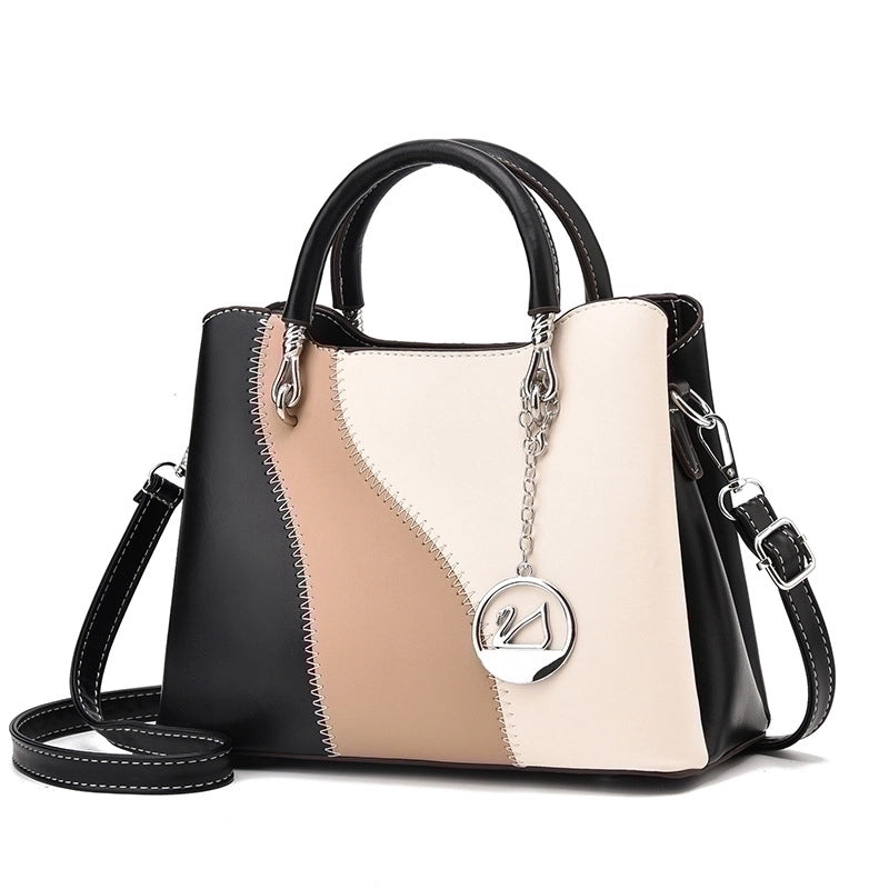 Women's Pu Leather Color Block Streetwear Square Zipper Handbag