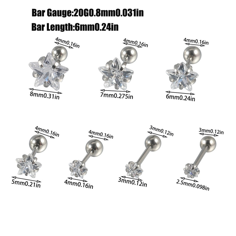 1 Piece Ear Cartilage Rings & Studs Casual Elegant Vacation Star 304 Stainless Steel Inlay Zircon 18K Gold Plated Lip Rings Ear Cartilage Rings & Studs