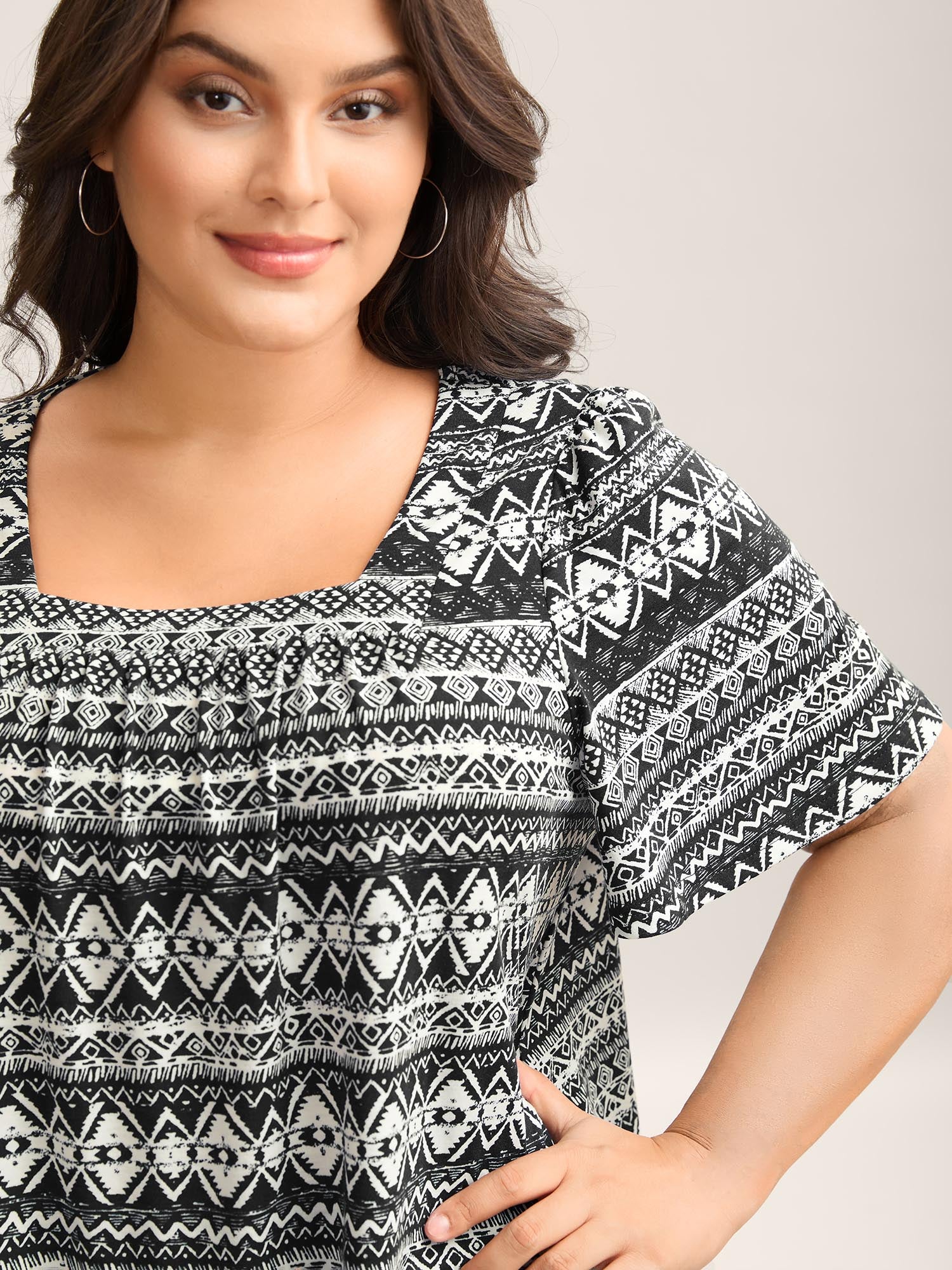 Boho Print Square Neck T-Shirt