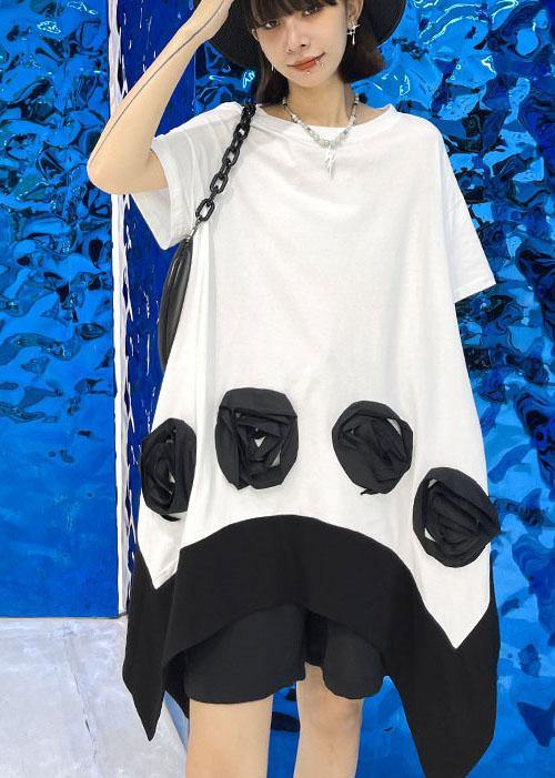 Bohemian White Patchwork asymmetrical design Summer Cotton Mini Dress