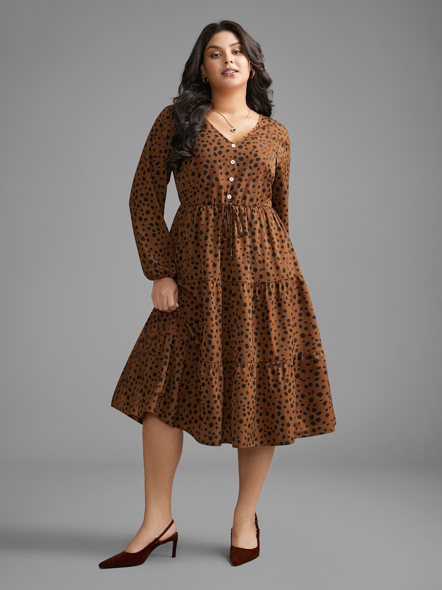 Leopard Print Tie Knot Ruffle Layered Hem Dress