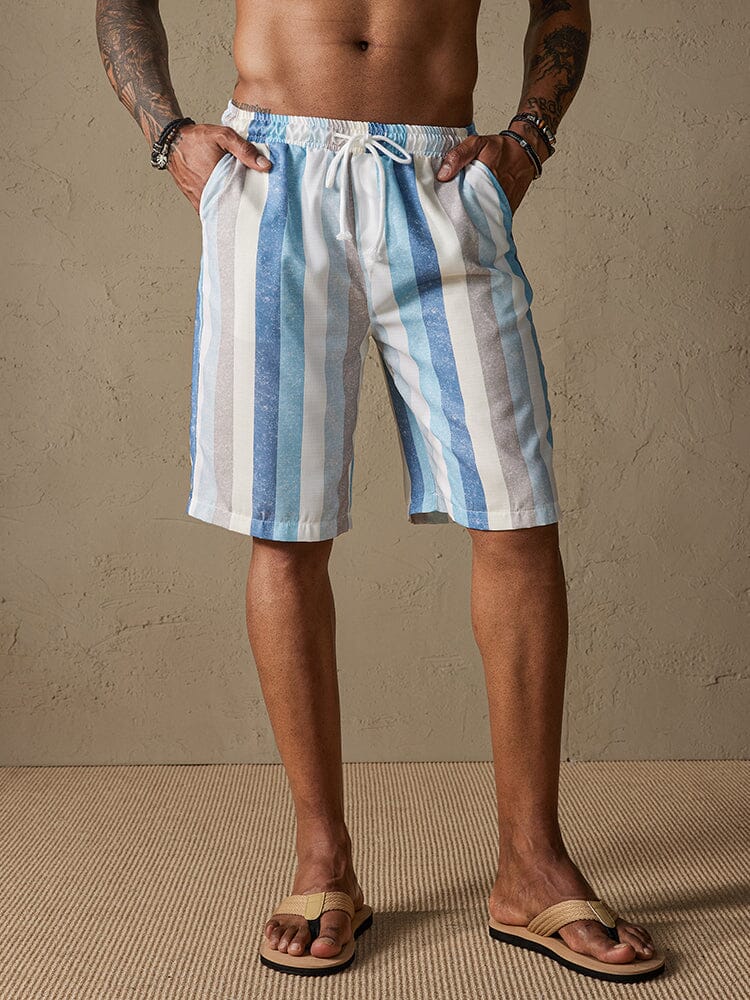 Stripe Drawstring Cotton Linen Beach Shorts