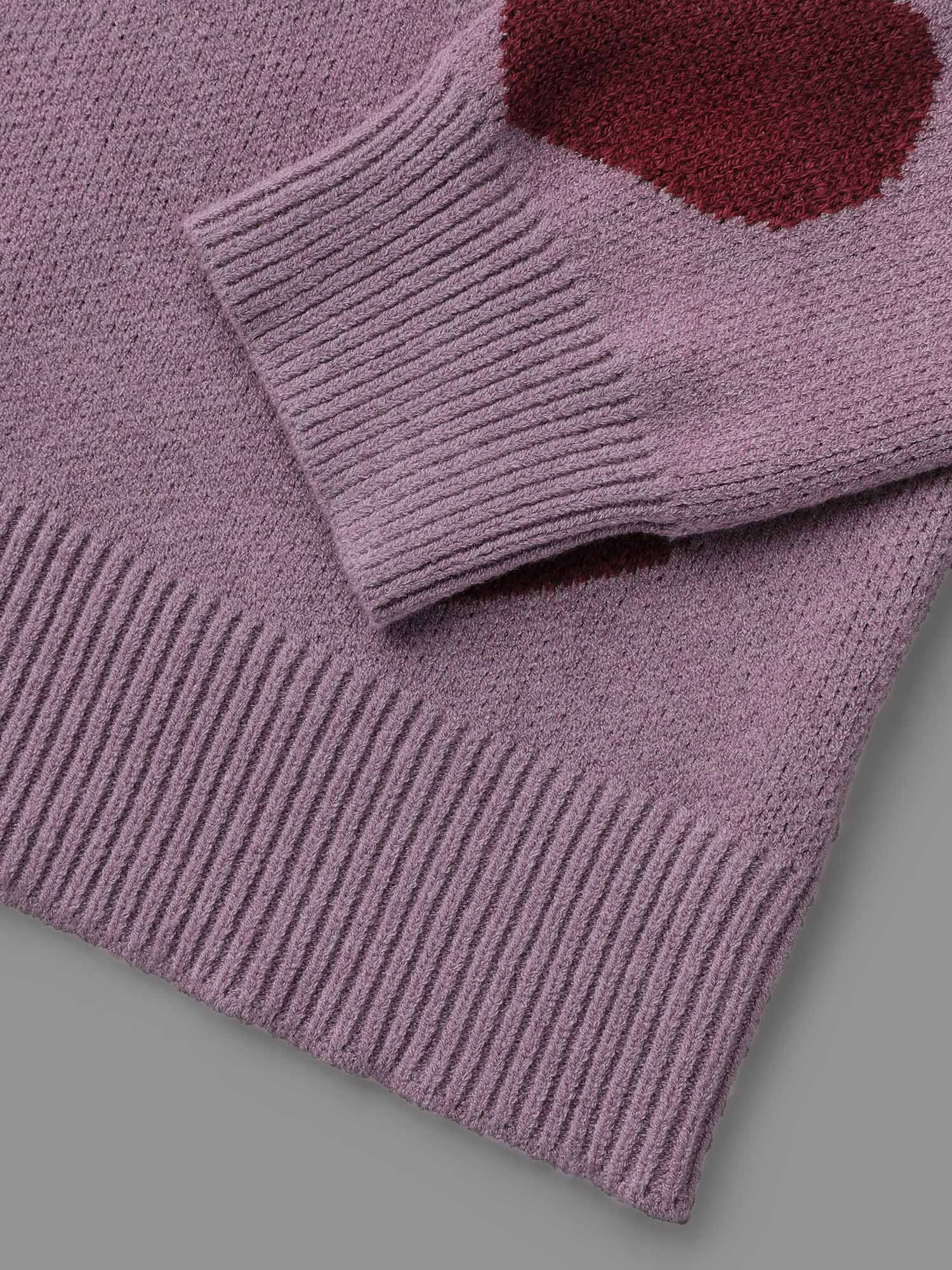 Round Neck Contrast Heart Jacquard Pullover