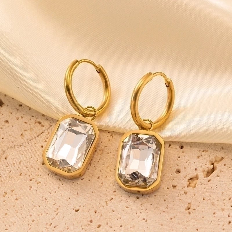 1 Pair Retro Classic Style Geometric Solid Color Plating Inlay 304 Stainless Steel Artificial Rhinestones 18K Gold Plated Drop Earrings