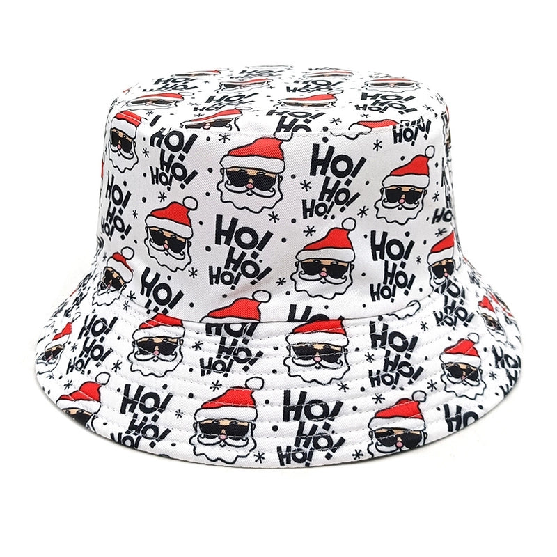 Women's Casual Santa Claus Snowman Printing Wide Eaves Bucket Hat