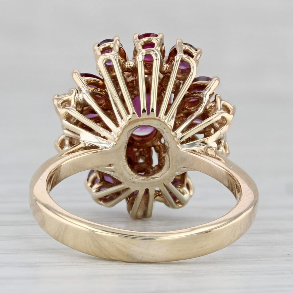 2.16ctw Ruby Diamond Cluster Cocktail Ring 14k Yellow Gold Size 5.75