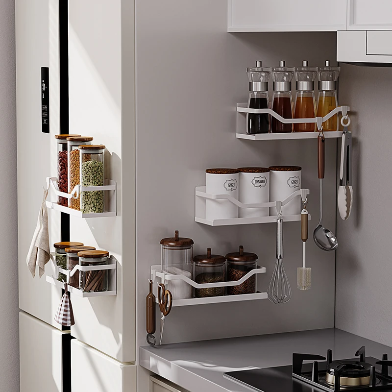 refrigerator magnetic storage rack kitchen supplies seasonings punch-free side storage artifact hanger