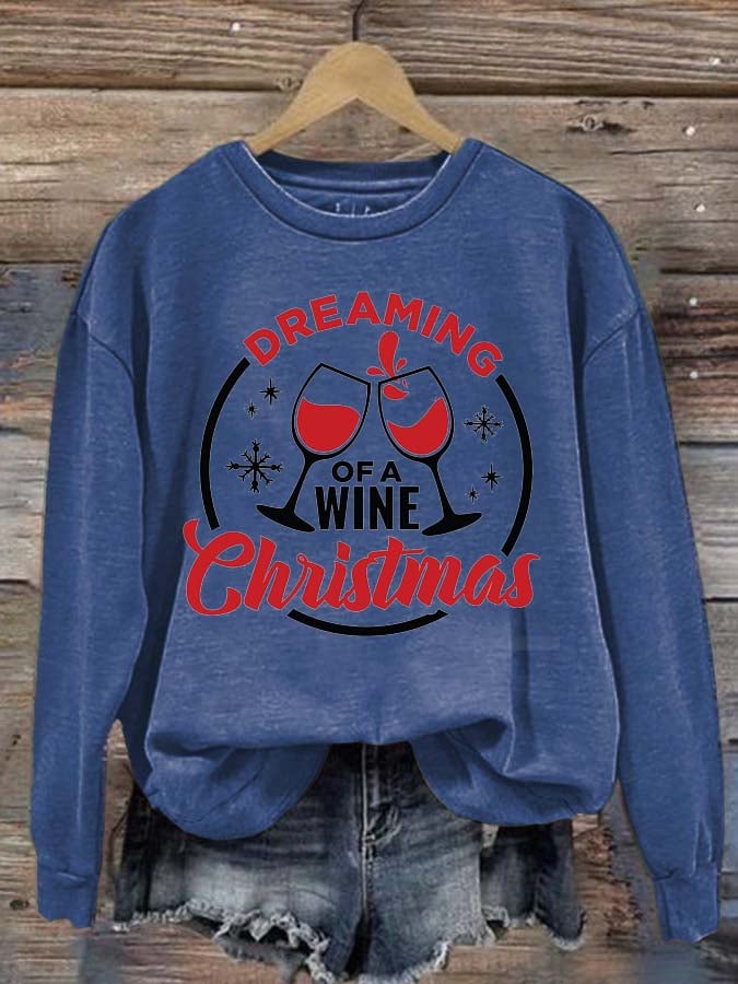 Women'S Dreaming Of A Wine Christmas Casual Printed Sweatshirt