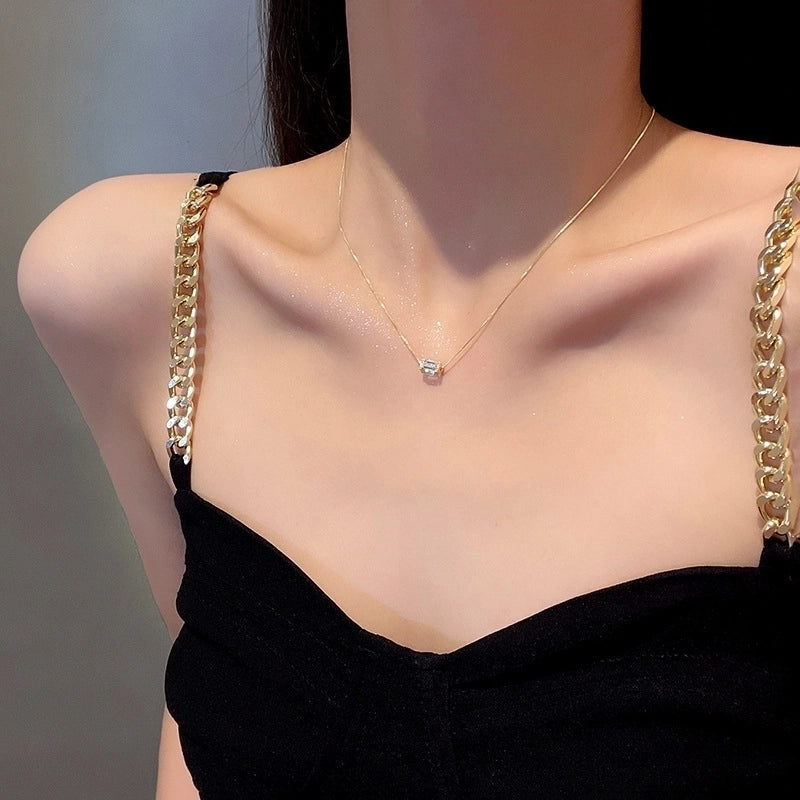 Modern Style Geometric Heart Shape Bow Knot Titanium Steel Copper Plating Inlay Zircon Pendant Necklace