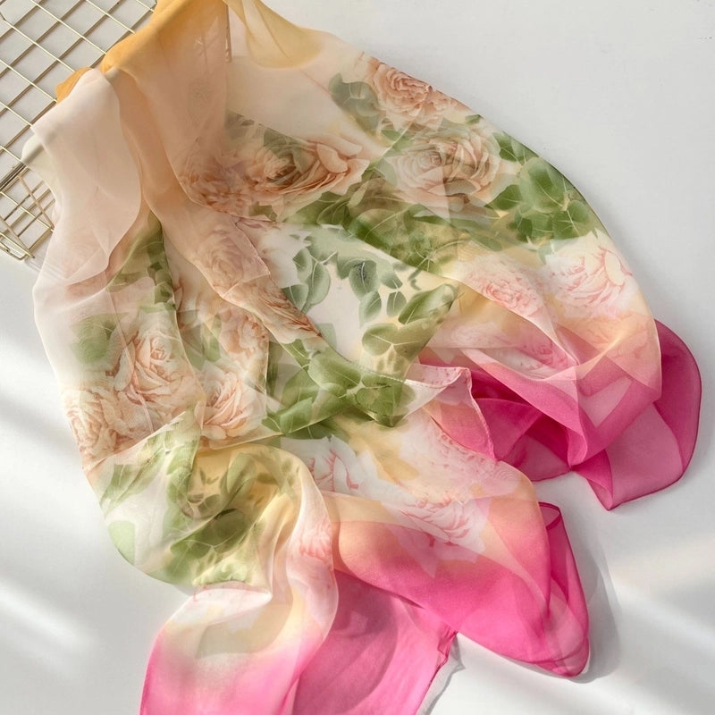 Women's Vacation Color Block Floral Polyester Silk Scarves