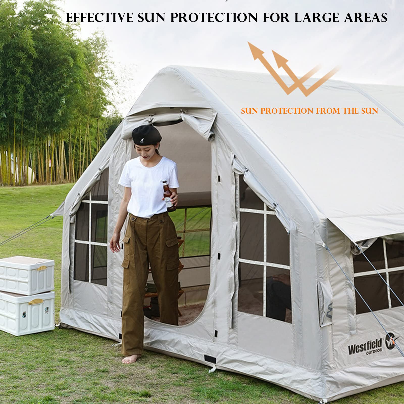 Large Space Inflatable Tent, Outdoor One Piece Tent, Rainproof Camping No-pitch Tent, Sunproof Waterproof Picnic Gear, Foldable Portable Inflatable Tent