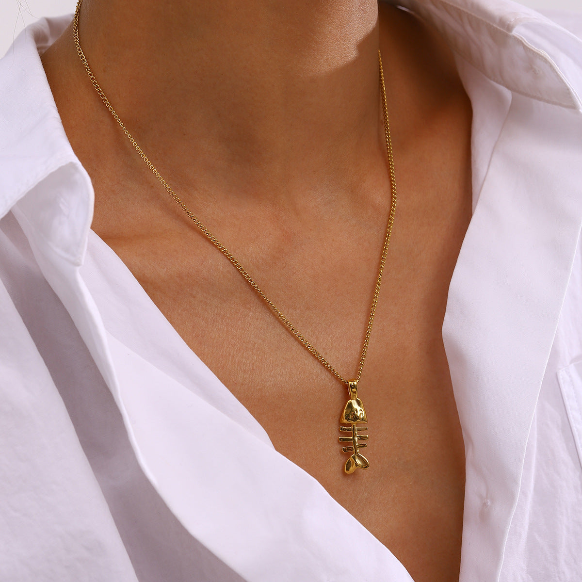 Stainless Steel Fishbone Pendant Necklace Clavicle Chain Titanium Steel Necklace