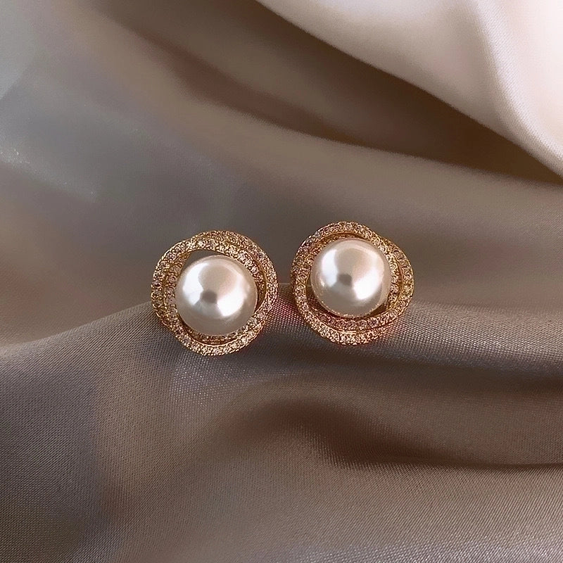 Elegant Round Titanium Steel Artificial Pearls Zircon Rings Necklace
