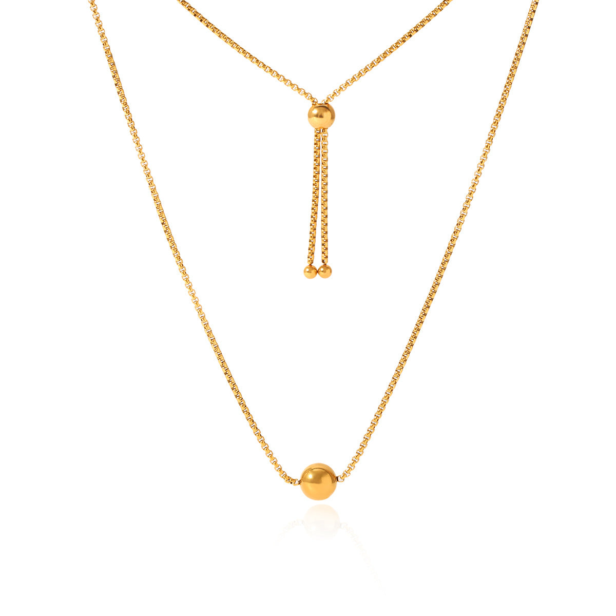 18K Gold Stainless Steel Box Chain Steel Bead Pendant Necklace Ins Style Niche Design Pull-Out Clavicle Chain