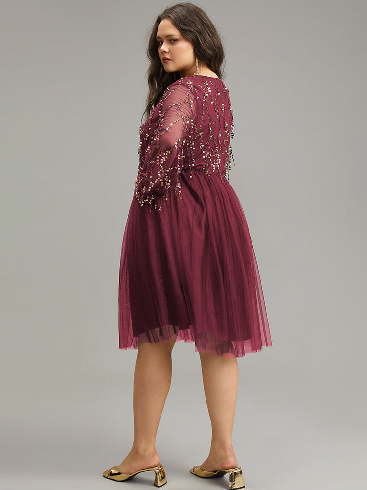 Sequin Mesh Patchwork Tassel Dress