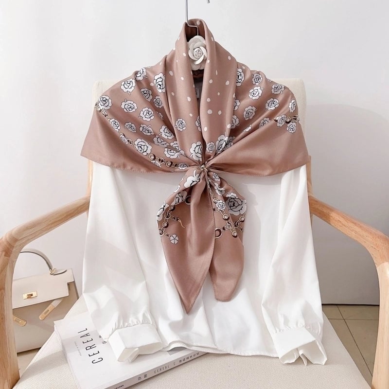 Women's Elegant Minimalist Flower Satin Printing Silk Scarf