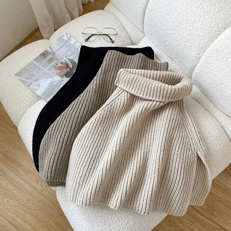 Autumn And Winter  Solid Color Warm Pullover Scarf High Collar Split Scarf Knitted Wool Simple Shawl