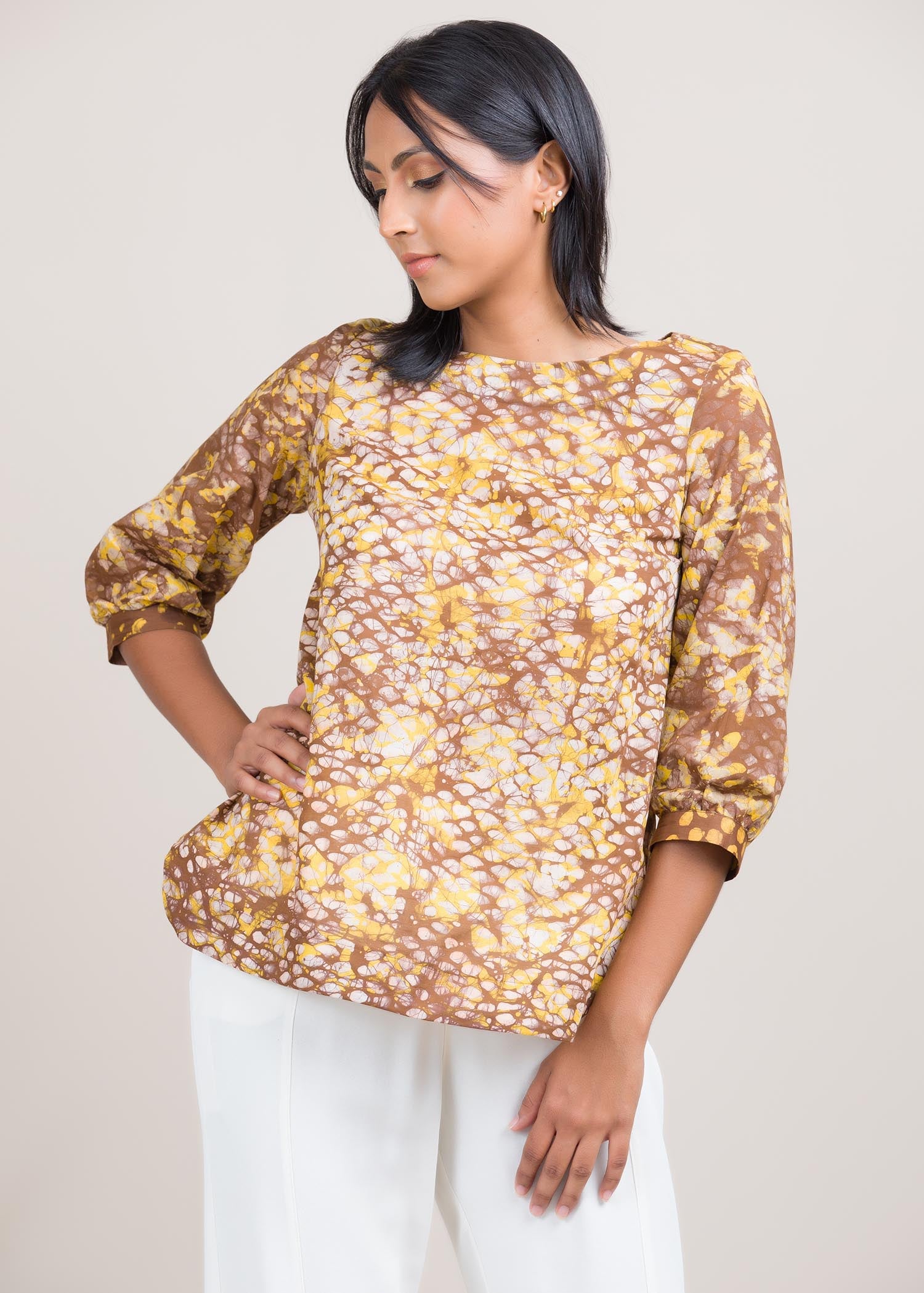 spots batik printed blouse