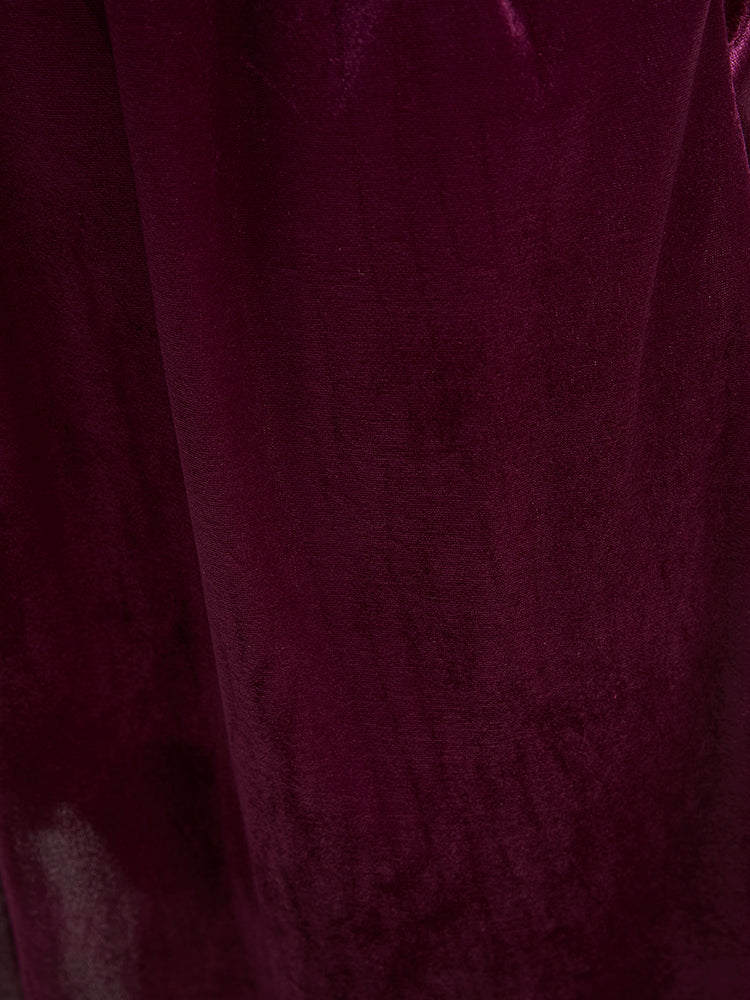 Halloween Solid Velvet Bell Sleeve Pocket Contrast Lace Ties Midi Dress