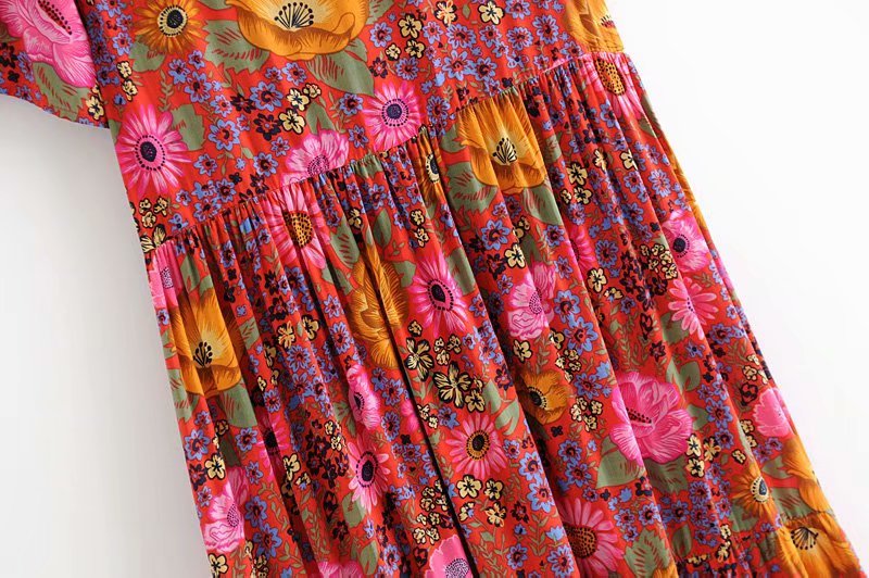 Boho Dress for Women|Bohemian Dress|Midi Boho Dress| Deep V-neck  Button Red Bohemian Maxi DressRayon Summer Boho Sundress Vestidos|Wedding Guest Dress