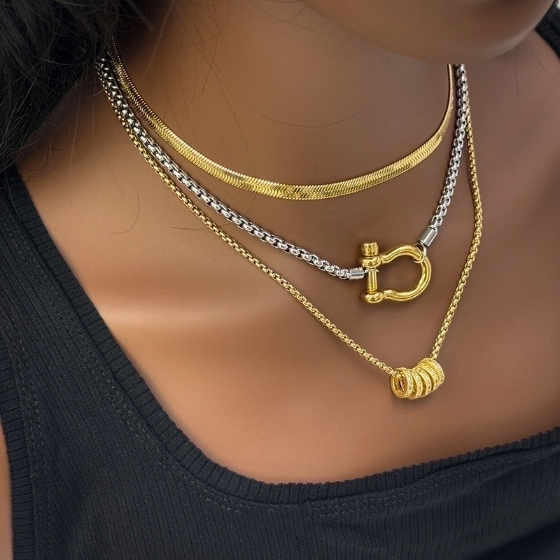 Retro Solid Color Titanium Steel Zircon 18K Gold Plated Plating Inlay Pendant Necklace