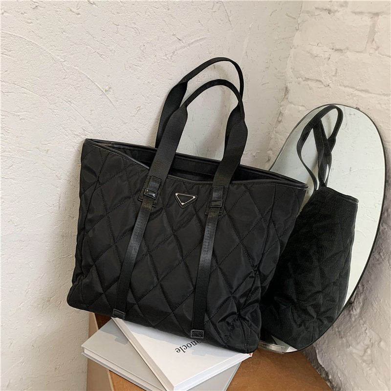 Quilted Diamond Style Nylon Casual Tote Bag