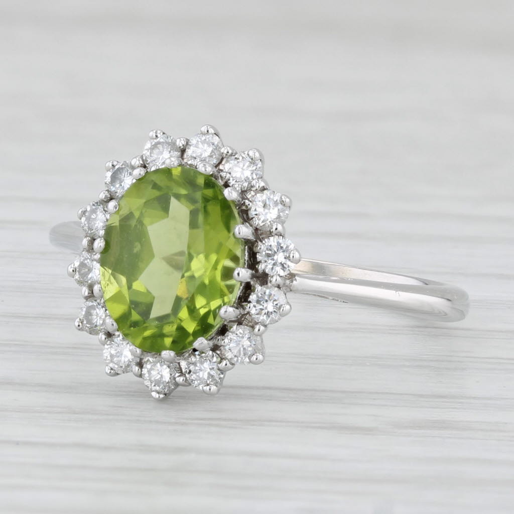 2.55ctw Peridot Diamond Halo Ring 14k White Gold Size 8.5