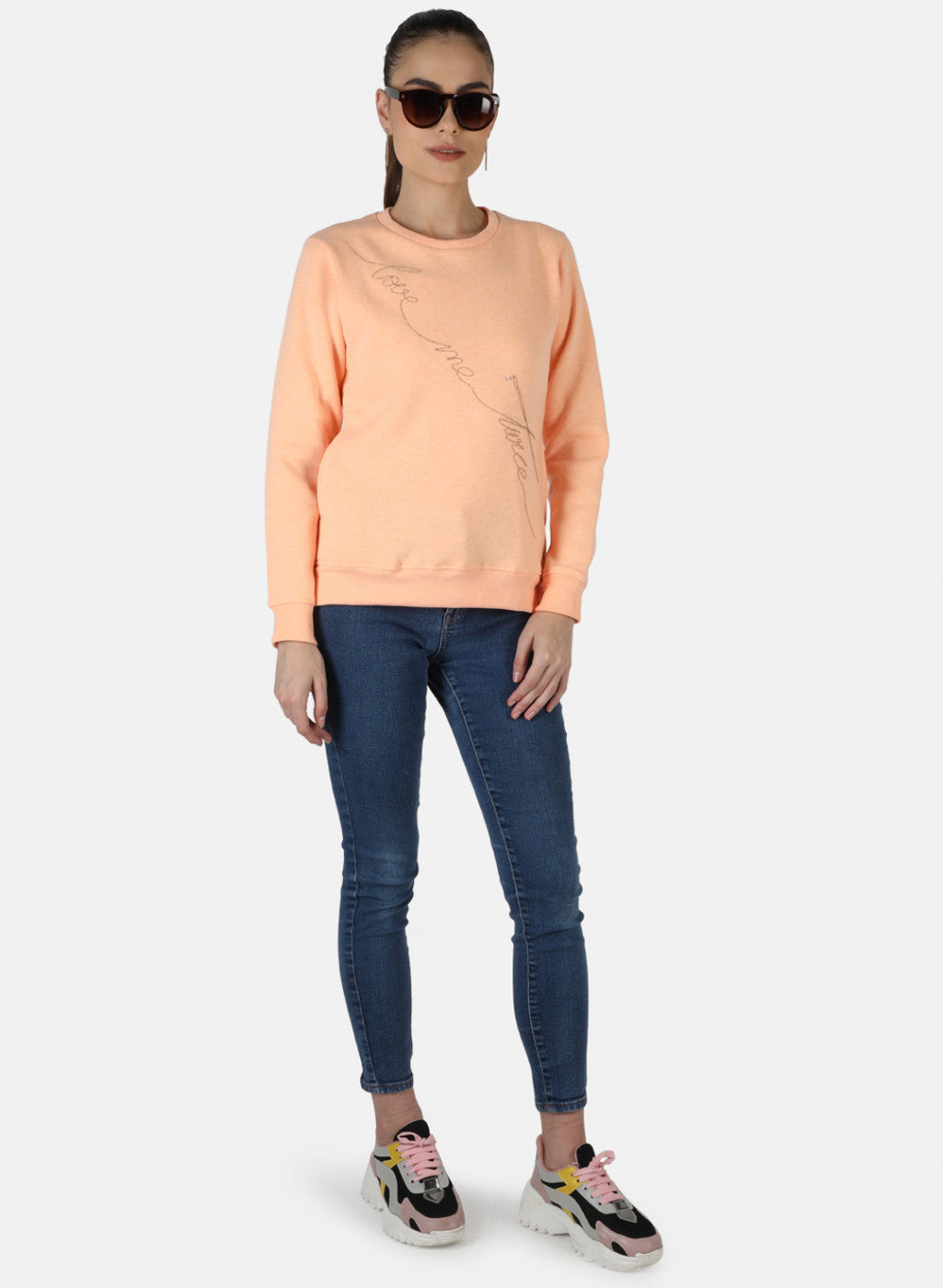 Women Peach Embroidered Sweatshirt