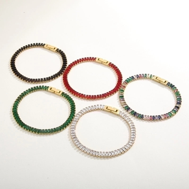 Elegant Solid Color Titanium Steel 18K Gold Plated Artificial Gemstones Bracelets In Bulk
