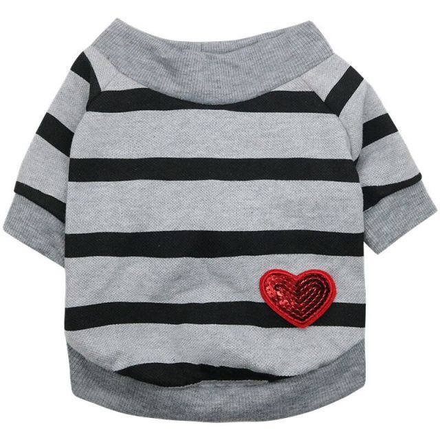 Heart Printed Striped Dog T-shirt