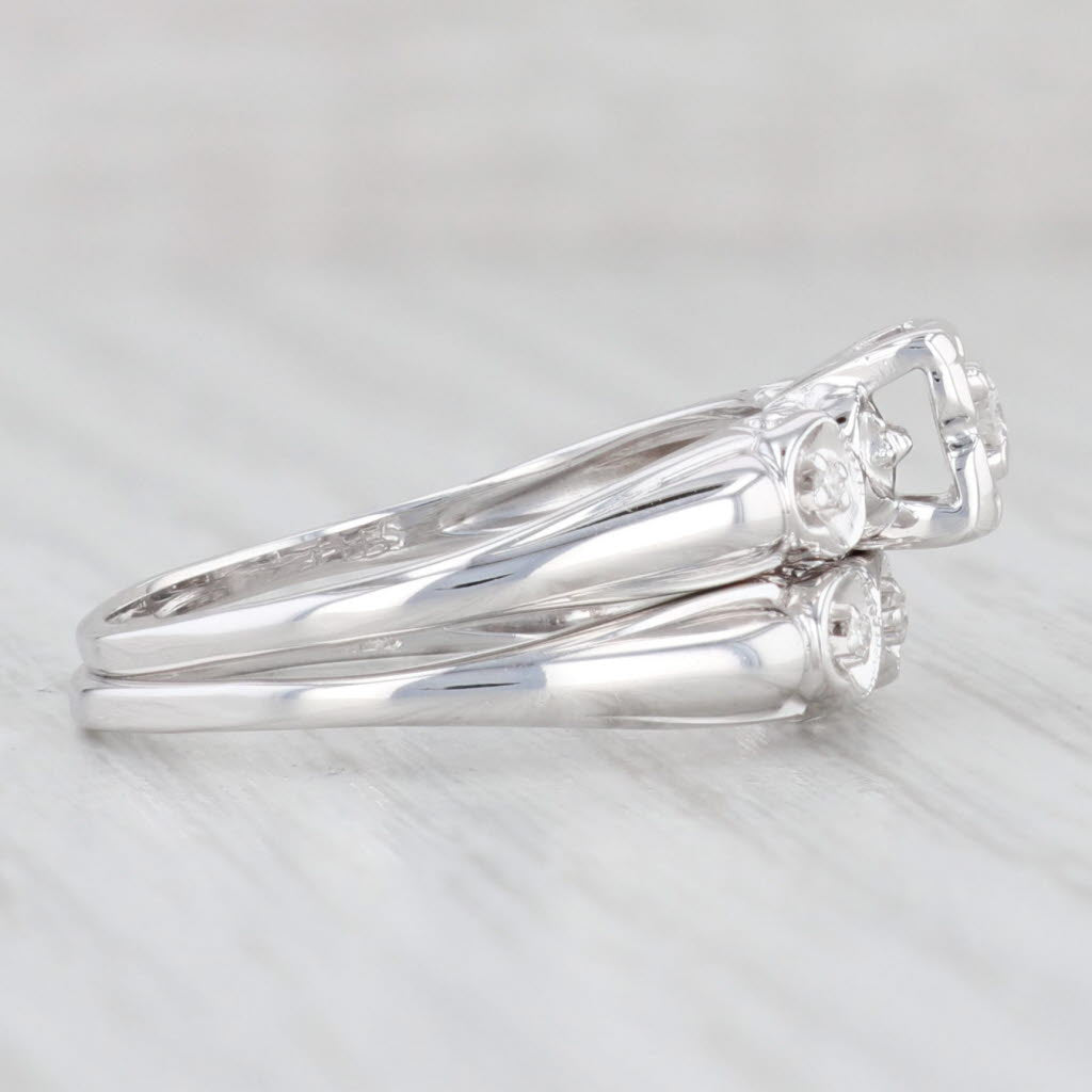 0.11ctw Diamond Engagement Ring Wedding Band Bridal Set 14k White Gold Size 8.5