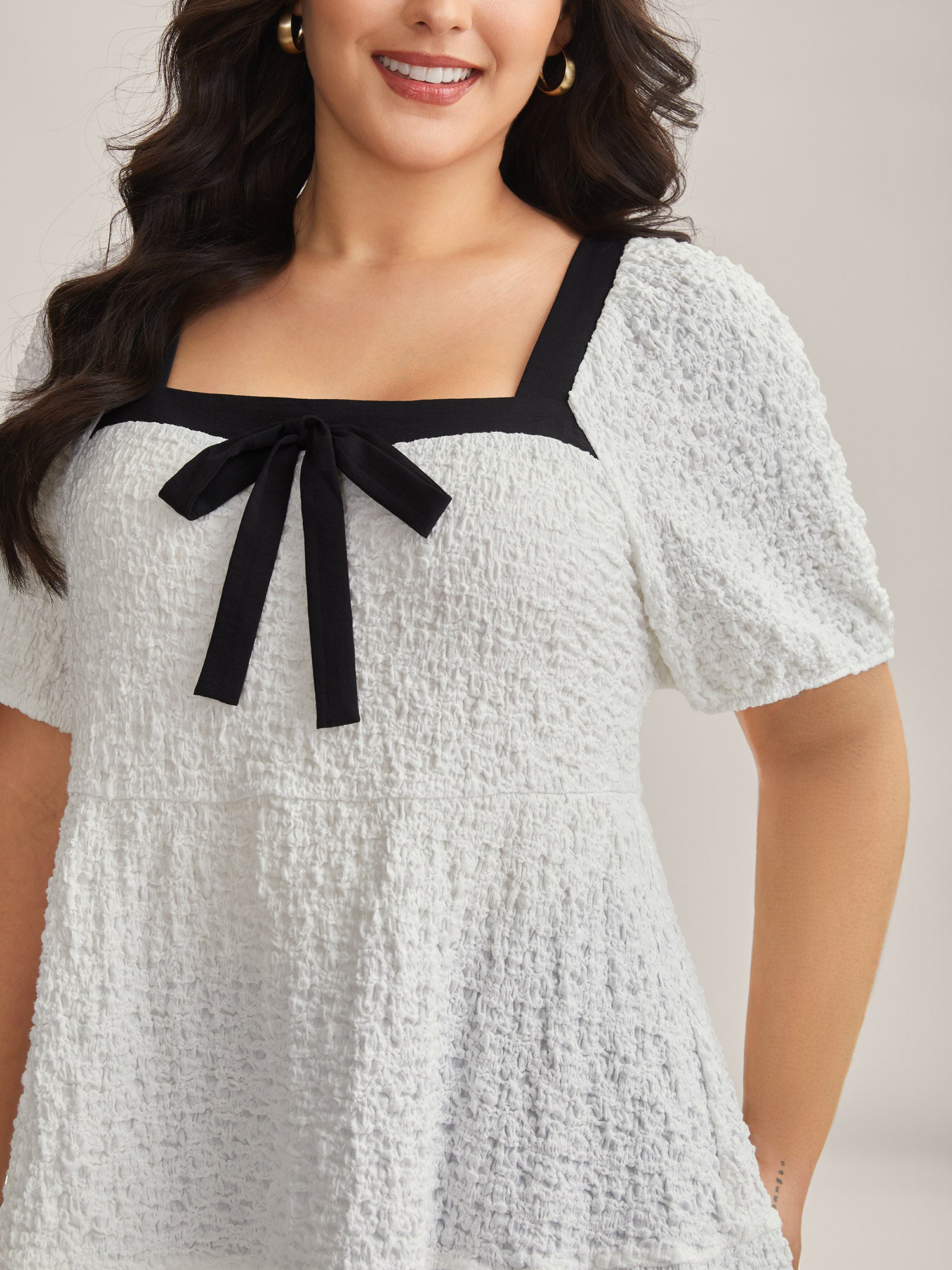 Textured Bow-Tie Color Contrast Top