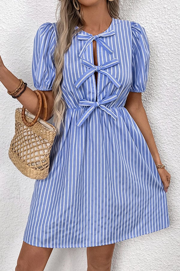 Cute Bow Stripe Print Mini Dress