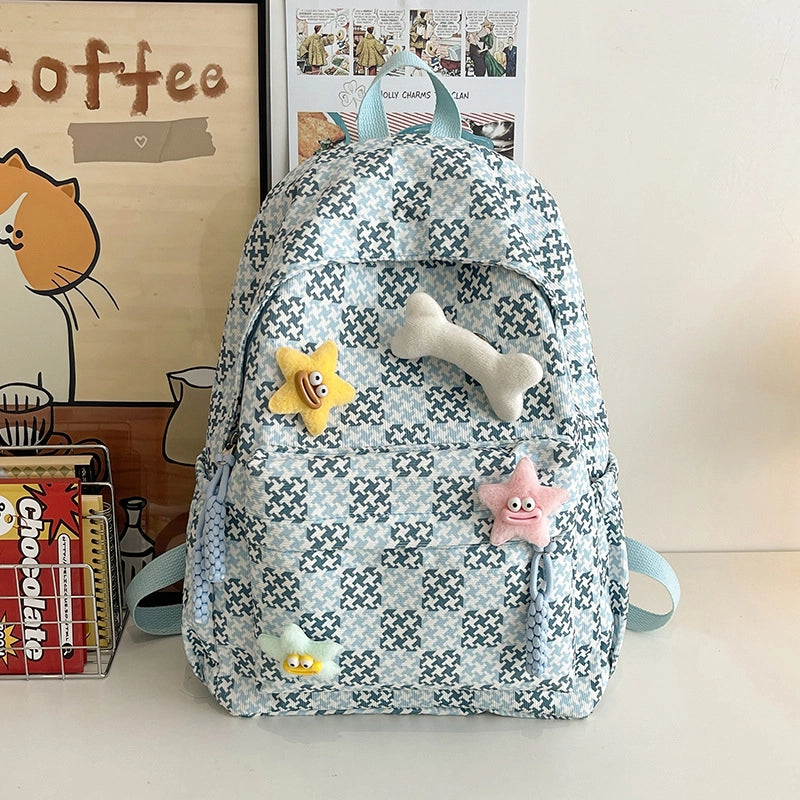 Women's Oxford Cloth Color Block Cute Square Zipper Fashion Backpack