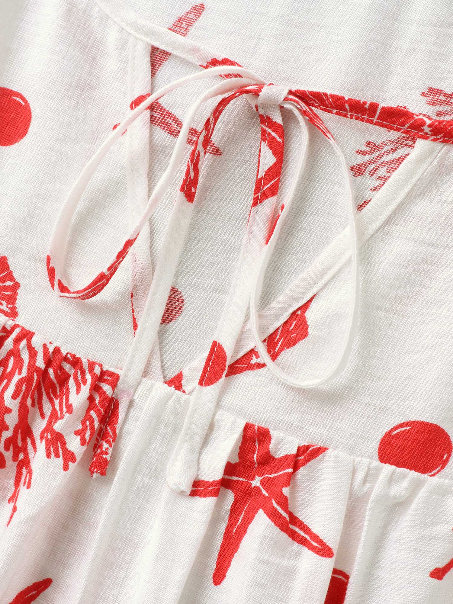 Seashore Print Keyhole Pleated Blouse