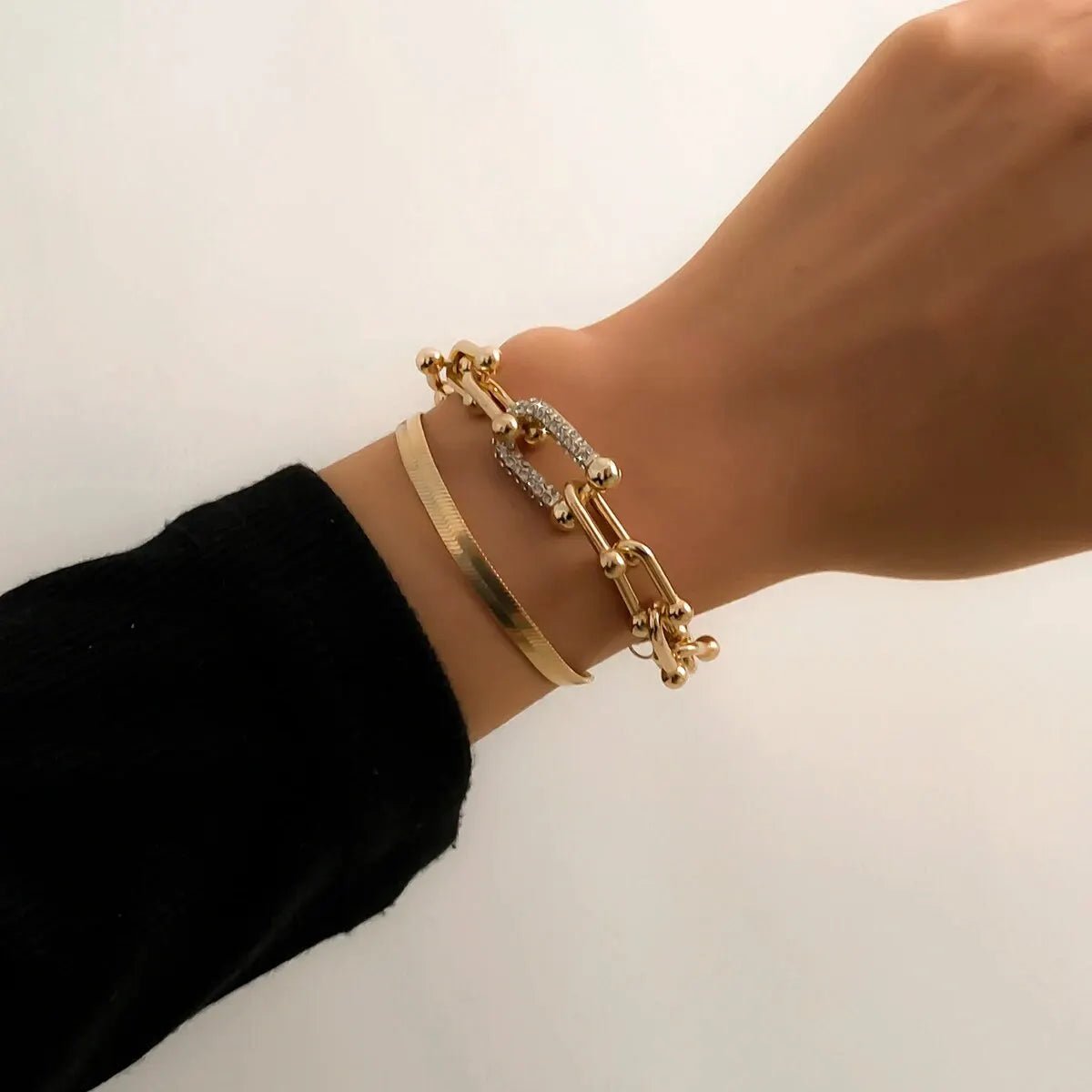 2pc Statement Chain Lock & Herringbone Bracelet