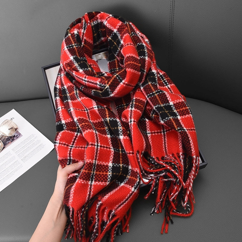 Women's Basic Plaid Polyester Scarf