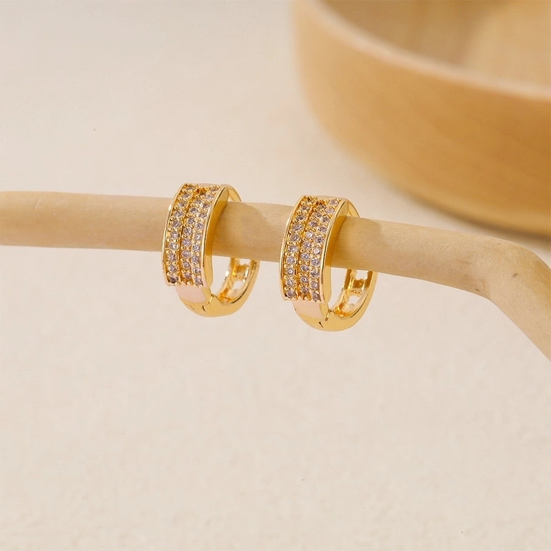 1 Piece IG Style Minimalist Geometric Inlay Copper Zircon Earrings