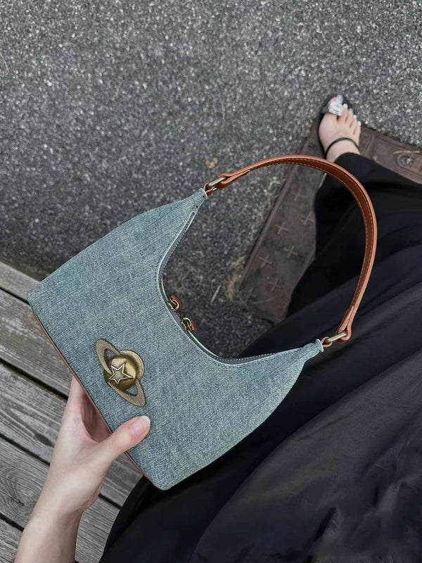 Autumn And Winter New Underarm Bag Planet Shoulder Bag Handbag Niche Denim Underarm Bag