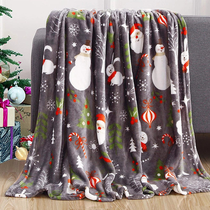 Christmas Cute Santa Claus Plaid Snowman Polyester Blanket Couch & Sofa Decor