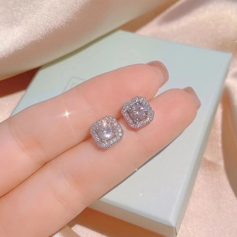 Titanium Steel Minimalist Inlay Square Zircon Necklace Earrings Rings