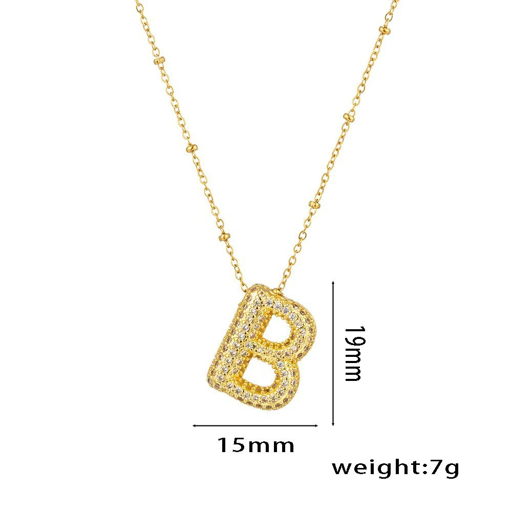 New Micro-Inlaid Zircon 26 Letter Pendant Necklace Copper Plated 18K Gold Fashionable And Classic