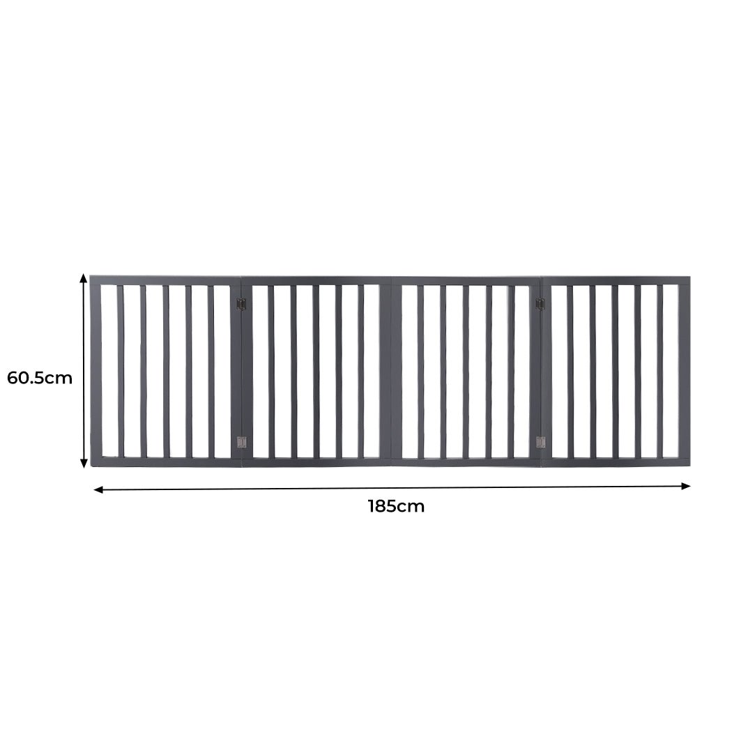 Wooden Retractable Pet Gate Dog Fence Barrier 4 Panel Grey