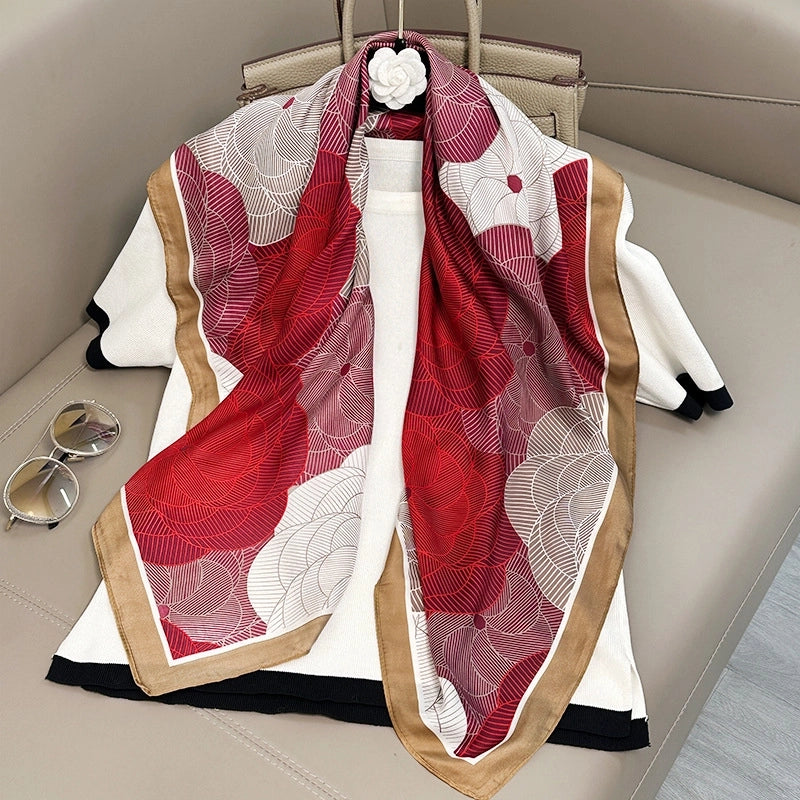 Women's Elegant Vacation Stripe Flower Polyester Silk Scarf