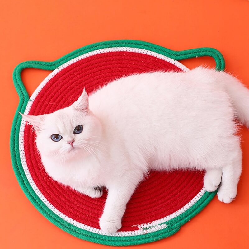 Cat Ears Shape Woven Cotton Rope Mat Cat Scratching Mat