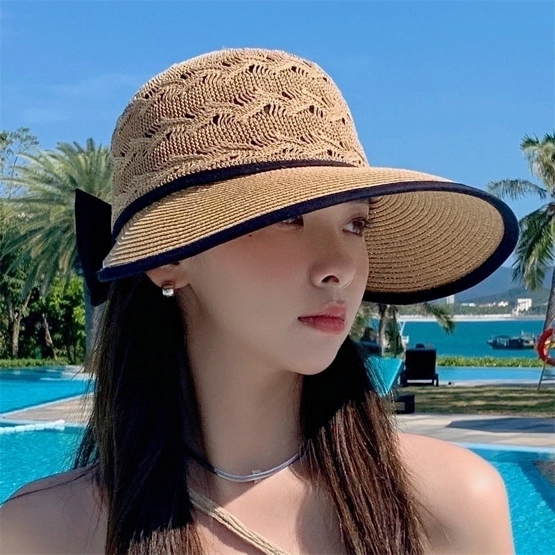 Women's Elegant Pastoral Minimalist Solid Color Bowknot Hollow Out Wide Eaves Sun Hat