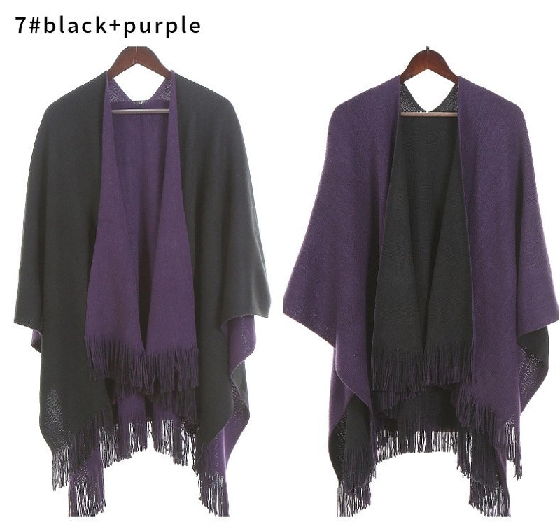 Autumn And Winter Double-sided Knitted Shawl In Stock Warm Shawl Acrylic Tassel Warp Knitted Cape