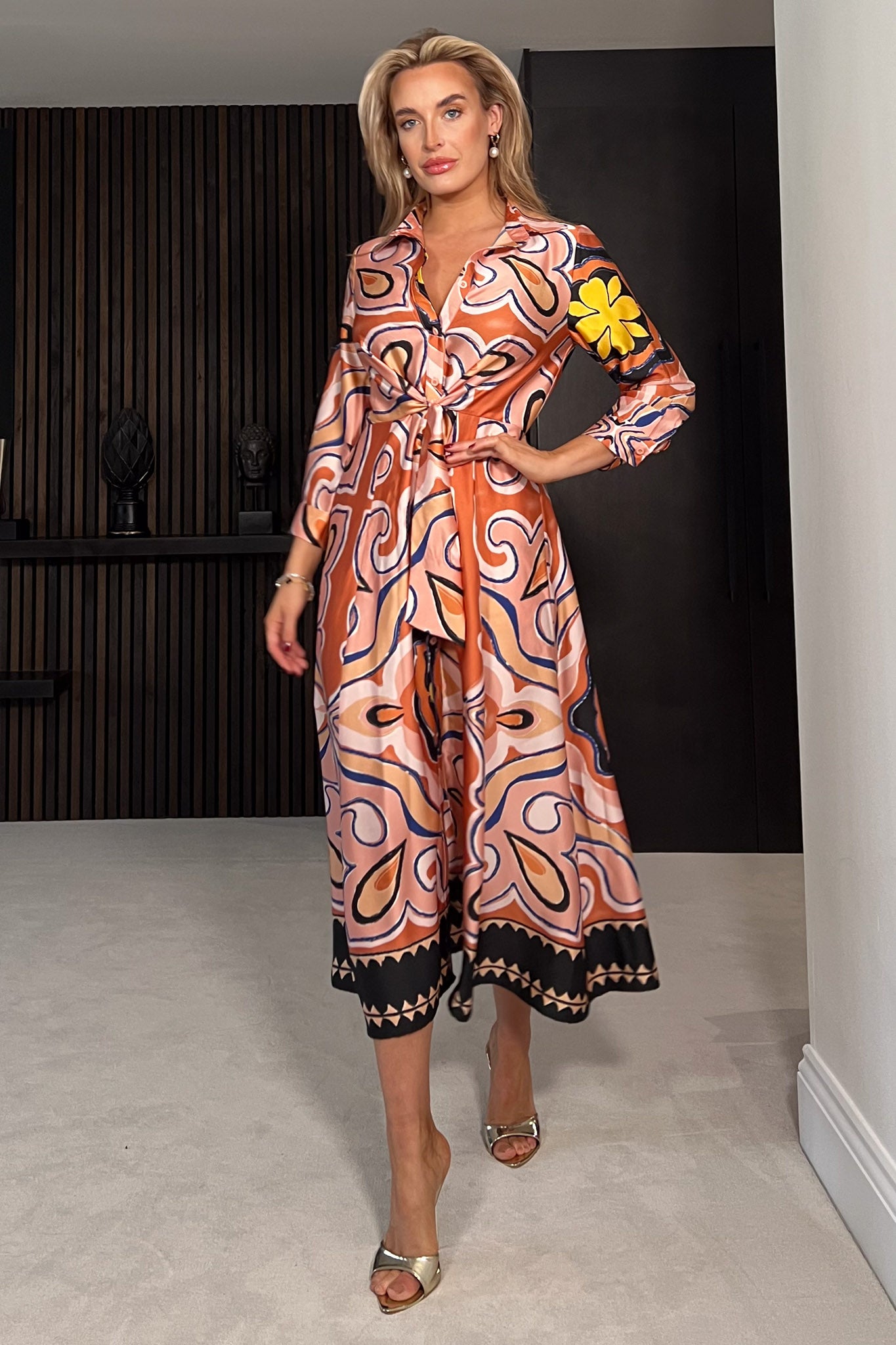 Odette Geo Print Tie Front Shirt Dress