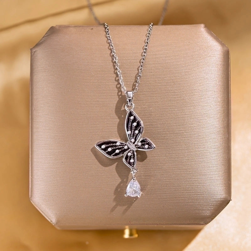 Elegant Lady Streetwear Geometric Flower Butterfly 304 Stainless Steel Acrylic Zircon 18K Gold Plated Inlay Pendant Necklace