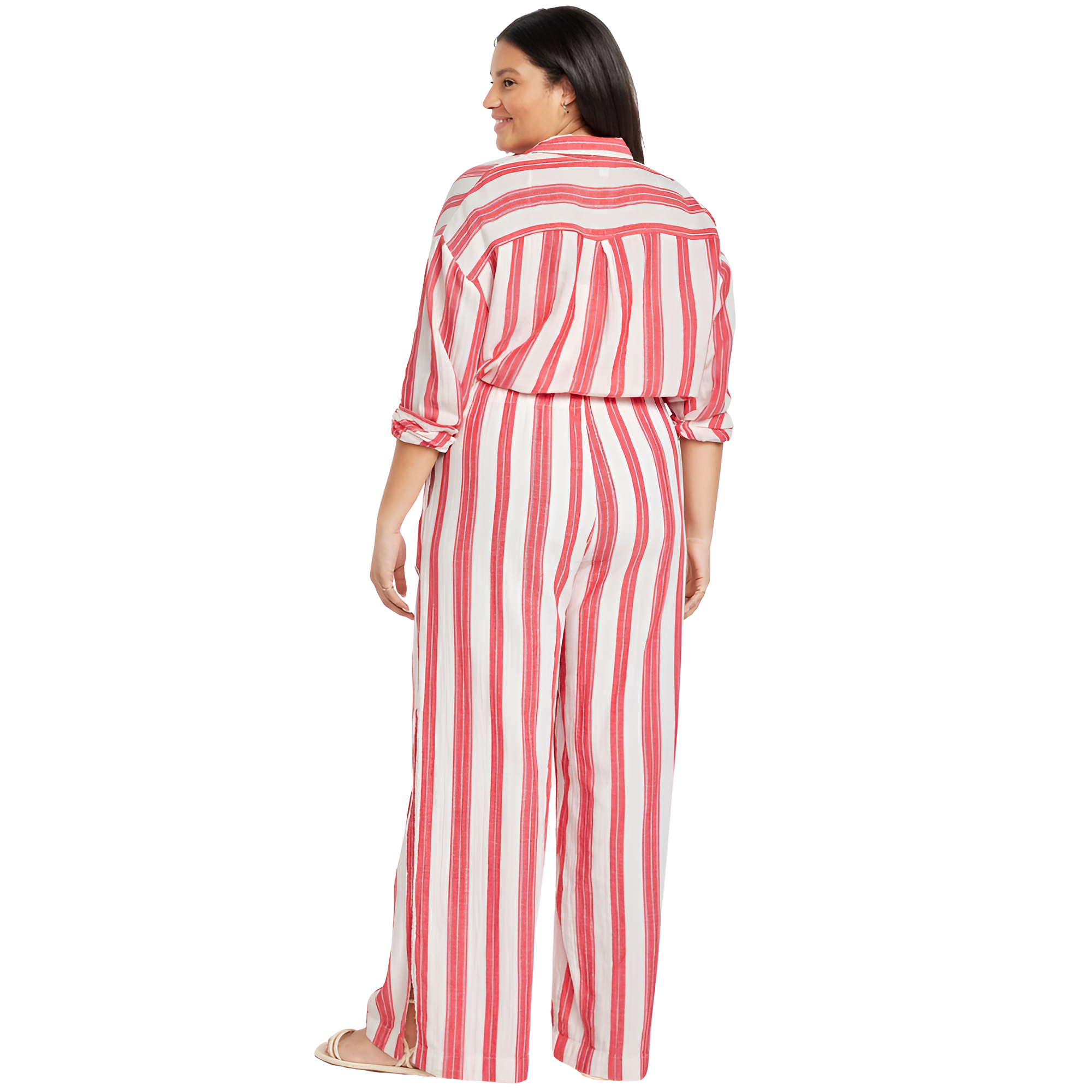 High Rise Crinkle Gauze Stripe Super Wide Pants